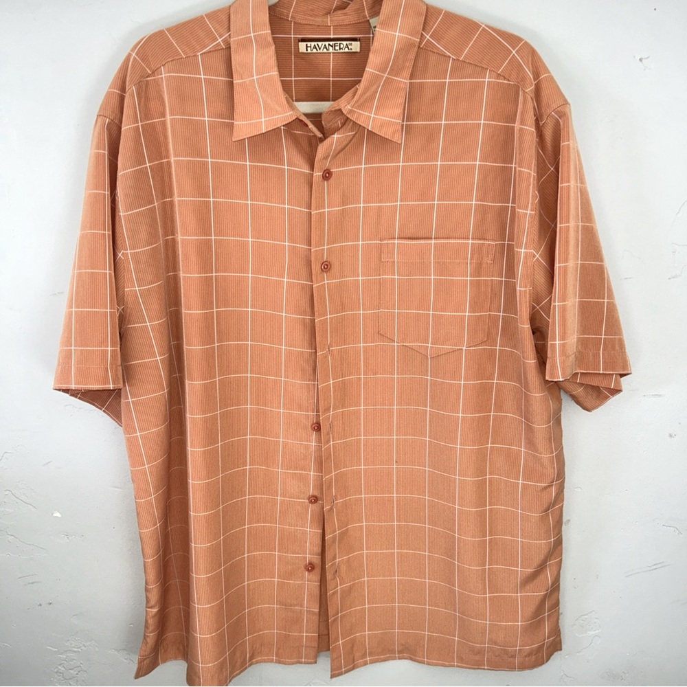 Havanera Men’s Orange White Short Sleeve Button Down Shirt Sz XL Extra Large